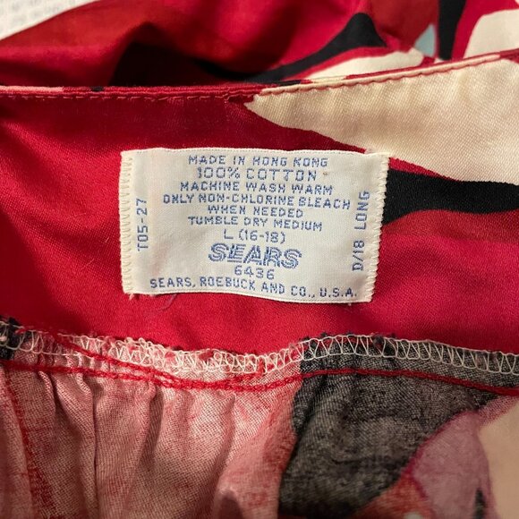 Vintage Sears Red 100% Cotton Floral Short Sleeve Midi Dress with Pockets Size L - Picture 4 of 4
